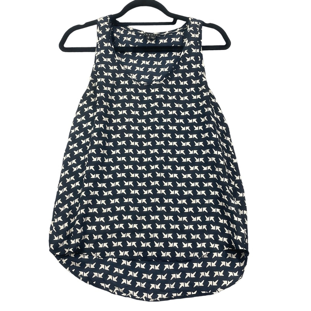 Theory Medium Navy White Shell 100% Silk Sleeveless